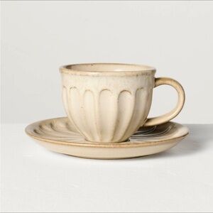 4.5oz Fluted Stoneware Espresso Cup & Saucer Tan - Hearth & Hand™ with Magnolia